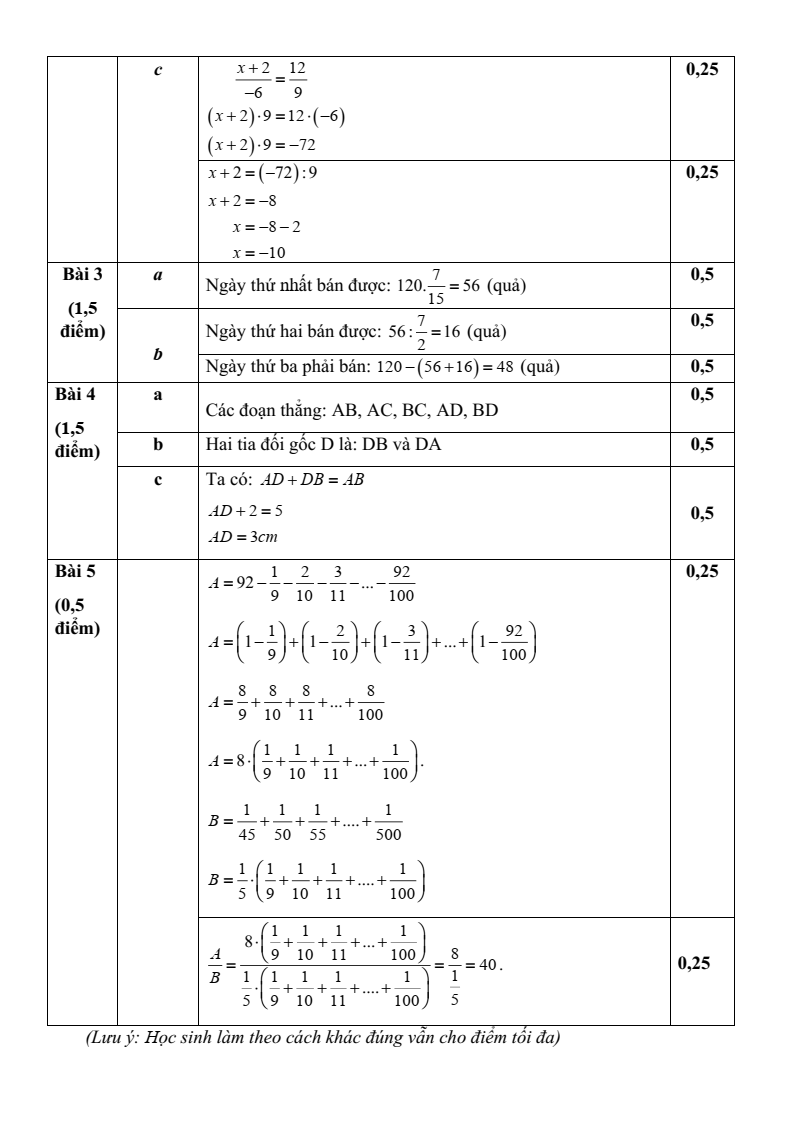 Đề thi Giữa kì 2 Toán 6 trường THCS Mai Dịch (Hà Nội) năm 2024-2025
