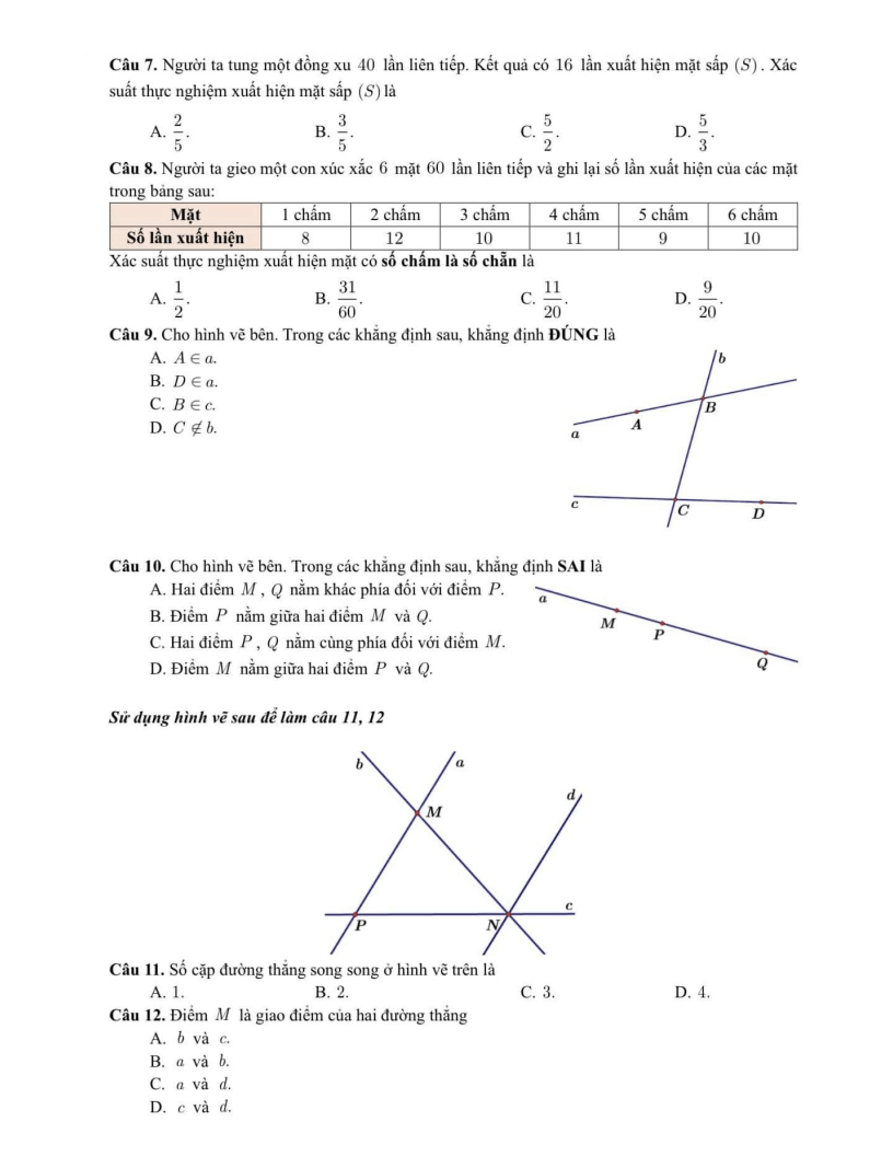 Đề thi Giữa kì 2 Toán 6 trường THCS Nghĩa Tân (Hà Nội) năm 2025-2026