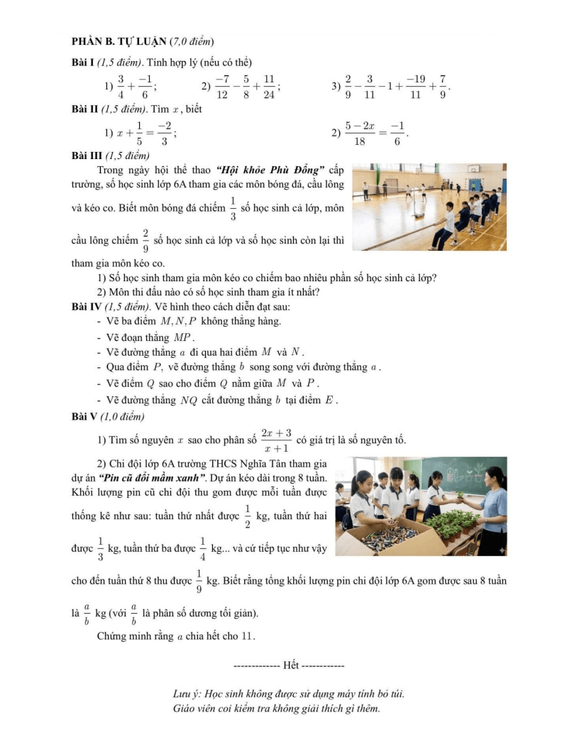 Đề thi Giữa kì 2 Toán 6 trường THCS Nghĩa Tân (Hà Nội) năm 2025-2026