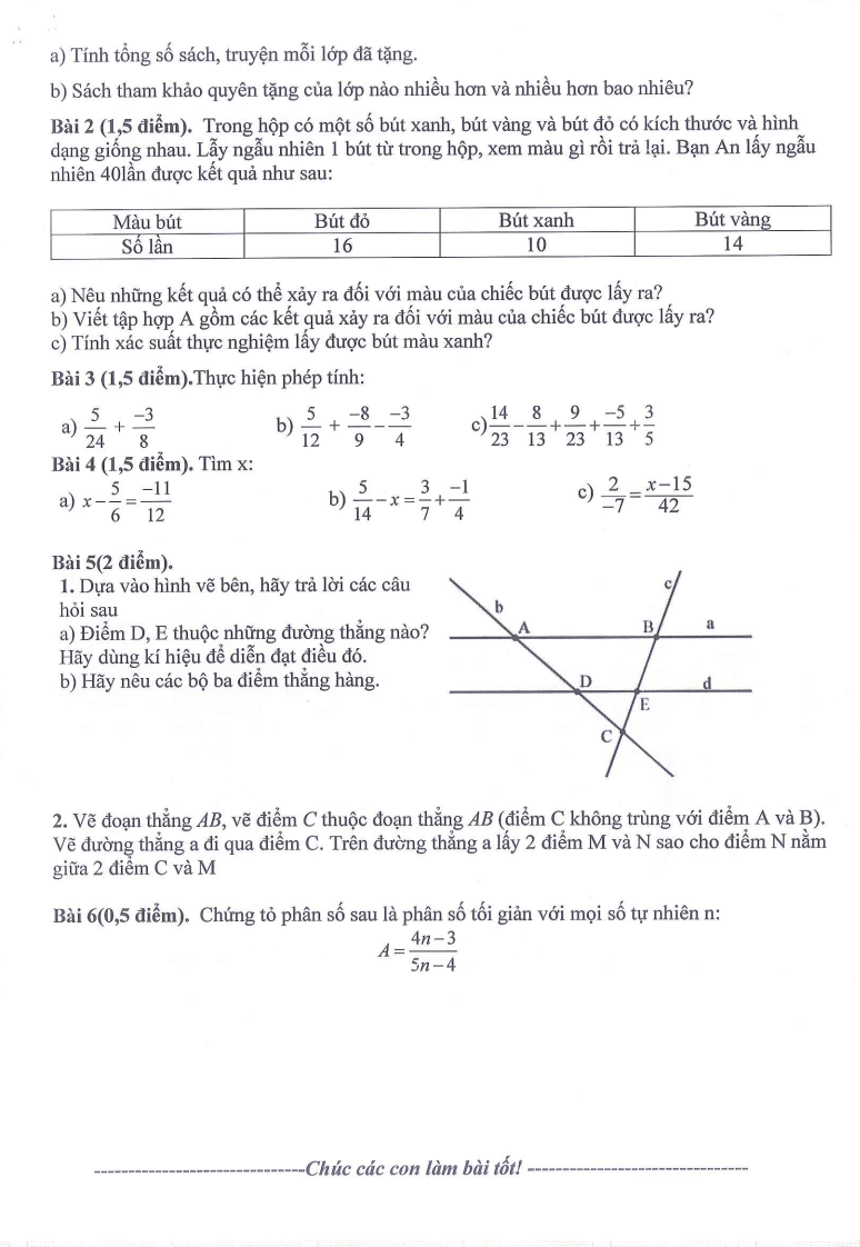 Đề thi Giữa kì 2 Toán 6 trường THCS Ngọc Lâm (Hà Nội) năm 2024-2025