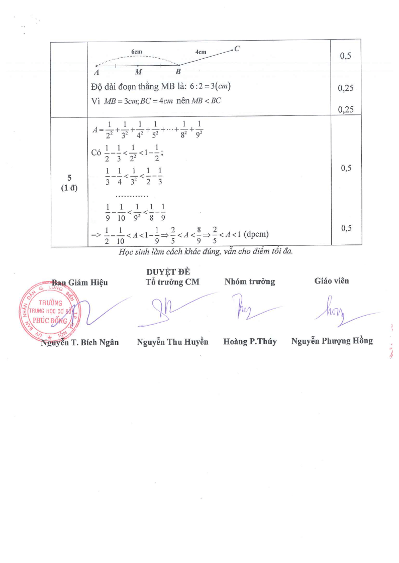 Đề thi Giữa kì 2 Toán 6 trường THCS Phúc Đồng (Hà Nội) năm 2023-2024