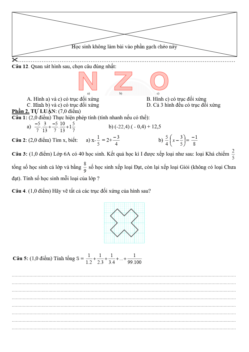 Đề thi Giữa kì 2 Toán 6 trường THCS Phước An (Bình Định) năm 2023-2024