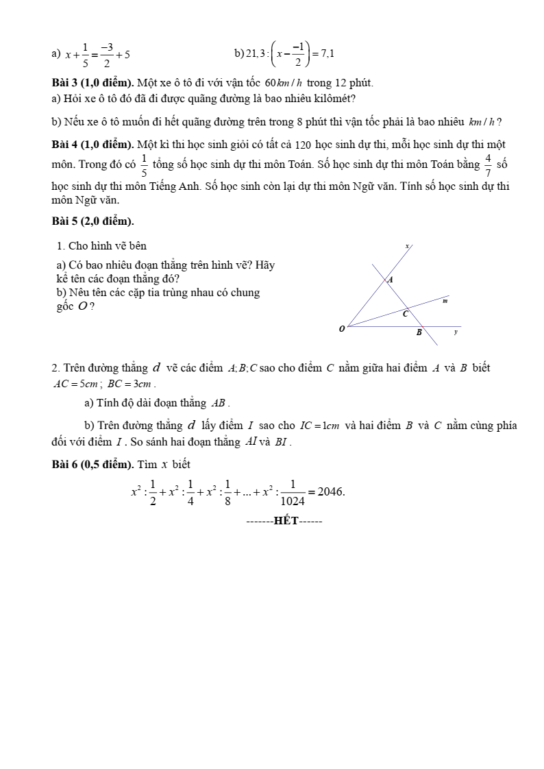 Đề thi Giữa kì 2 Toán 6 trường THCS Trần Bích San (Ninh Bình) năm 2025-2026