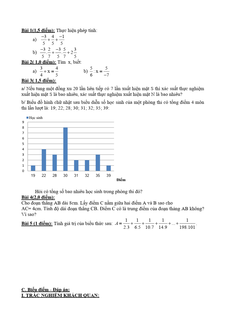 Đề thi Giữa kì 2 Toán 6 trường THCS Trường Sơn (Hải Phòng) năm 2023-2024