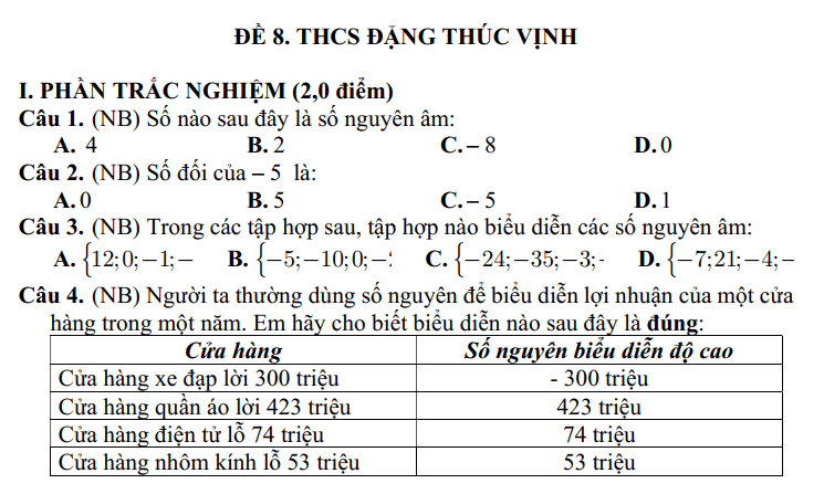 Đề thi Học kì 1 Toán 6 năm 2024-2025 Trường THCS Đặng Thúc Vịnh