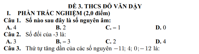 Đề thi Học kì 1 Toán 6 năm 2024-2025 trường THCS Đỗ Văn Dậy