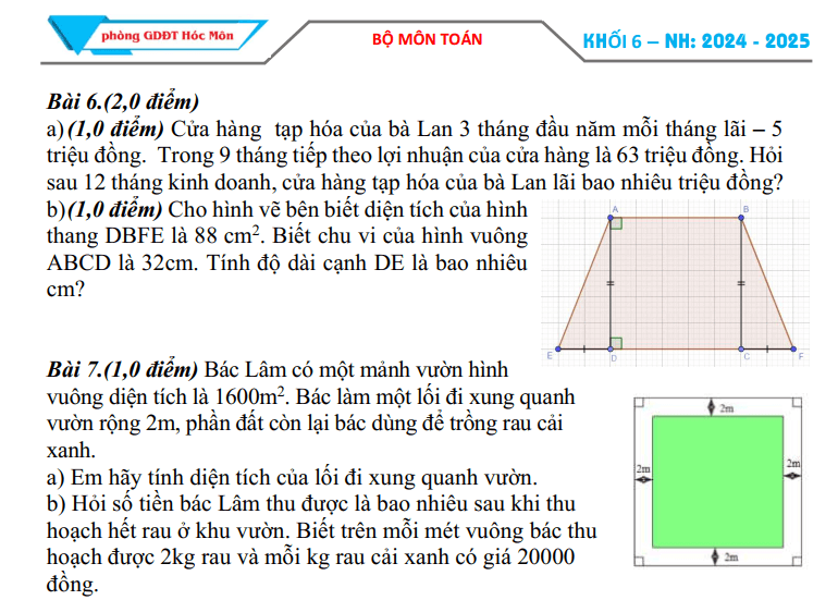 Đề thi Học kì 1 Toán 6 năm 2024-2025 Trường THCS Lý Chính Thắng 1