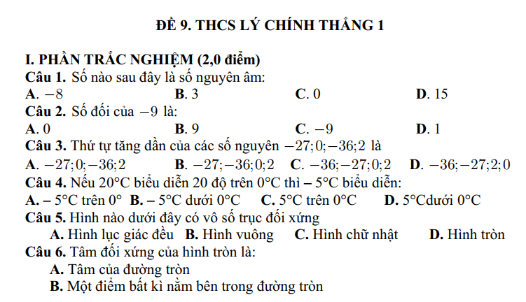 Đề thi Học kì 1 Toán 6 năm 2024-2025 Trường THCS Lý Chính Thắng 1