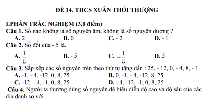 Đề thi Học kì 1 Toán 6 năm 2024-2025 Trường THCS Xuân Thới Thượng