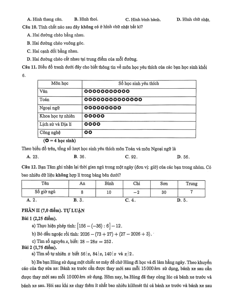 Đề thi Học kì 1 Toán 6 trường Thực hành Sài Gòn (Tp.HCM) năm 2025-2026