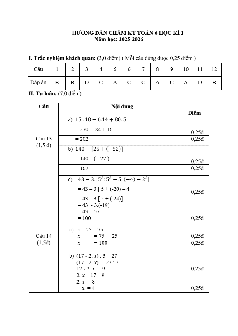 Đề thi Học kì 1 Toán 6 trường THCS An Điền (Tp. HCM) năm 2025-2026