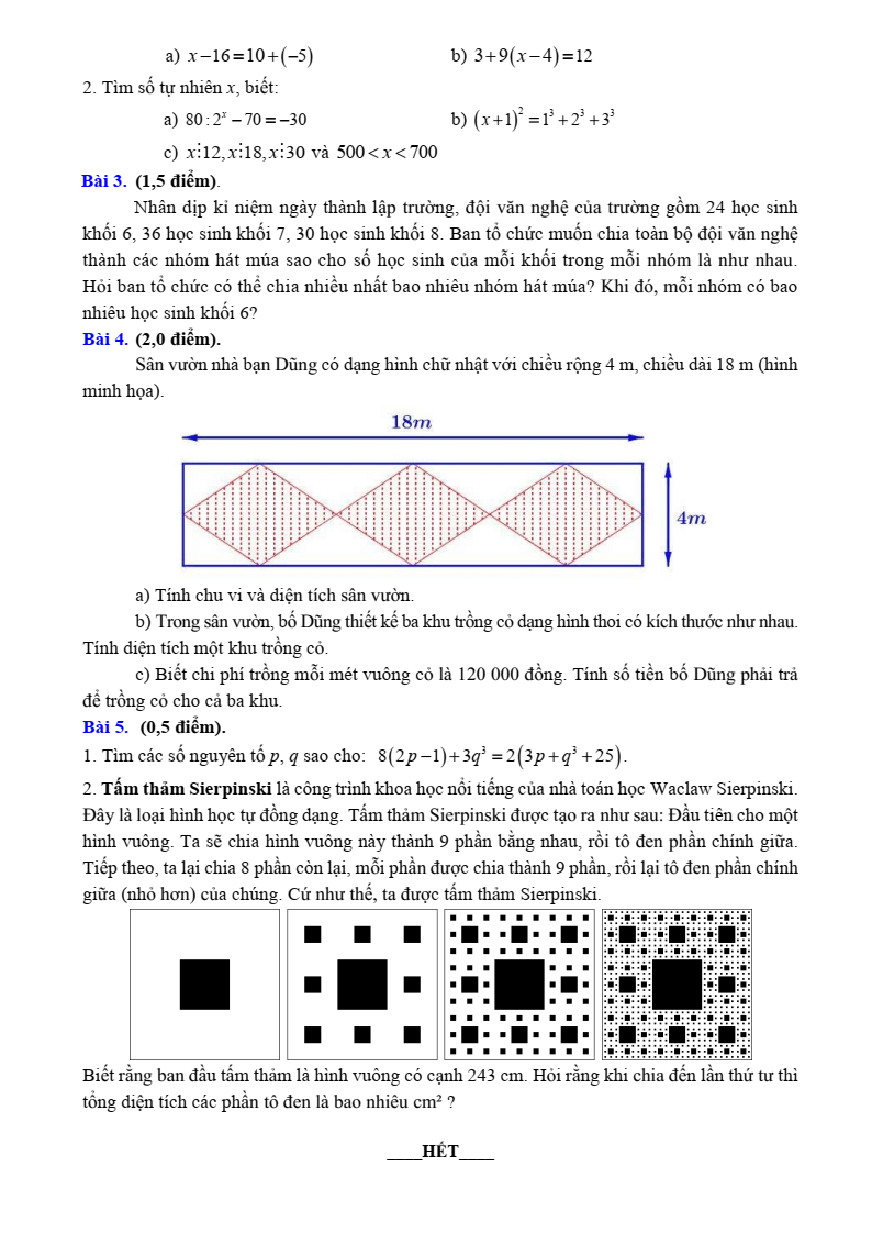 Đề thi Học kì 1 Toán 6 trường THCS Ngô Sĩ Liên (Hà Nội) năm 2025-2026