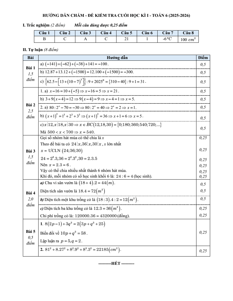 Đề thi Học kì 1 Toán 6 trường THCS Ngô Sĩ Liên (Hà Nội) năm 2025-2026