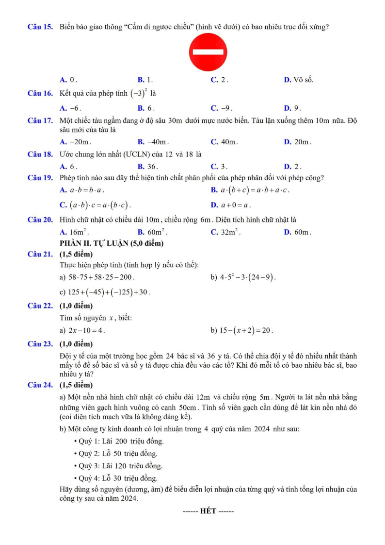 Đề thi Học kì 1 Toán 6 trường TH&THCS Lâm Thao (Bắc Ninh) năm 2025-2026