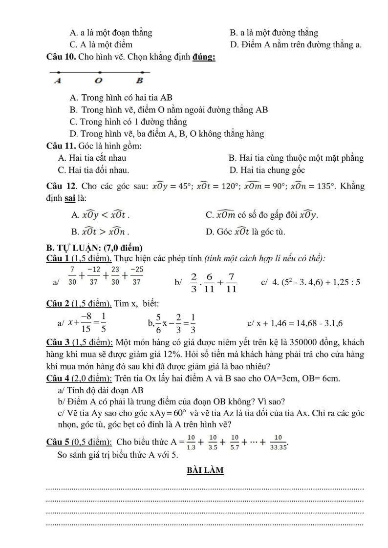 Đề thi Học kì 2 Toán 6 phòng GD&ĐT Phú Xuyên (Hà Nội) năm 2024-2025