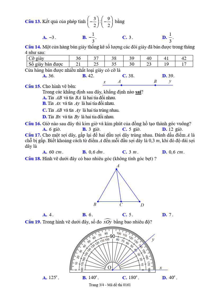 Đề thi Học kì 2 Toán 6 sở GD&ĐT Bắc Giang năm 2024-2025