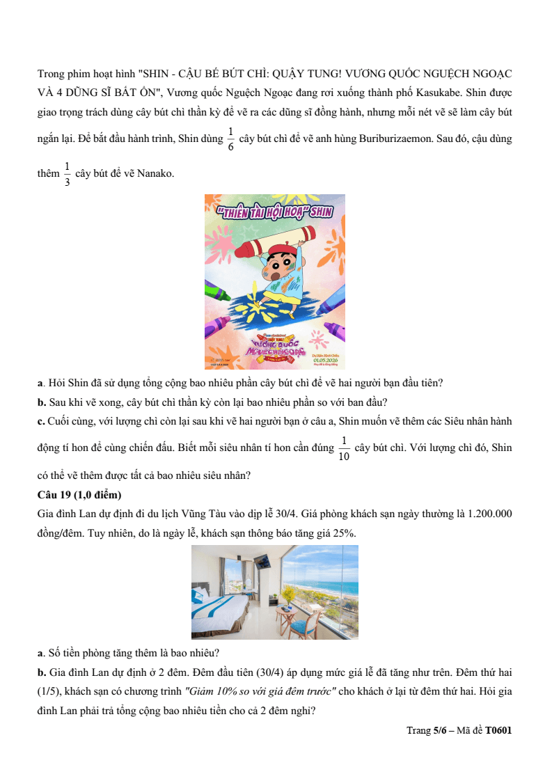 Đề thi Học kì 2 Toán 6 trường TH-THCS-THPT Khai Nguyên (TP HCM) năm 2025-2026