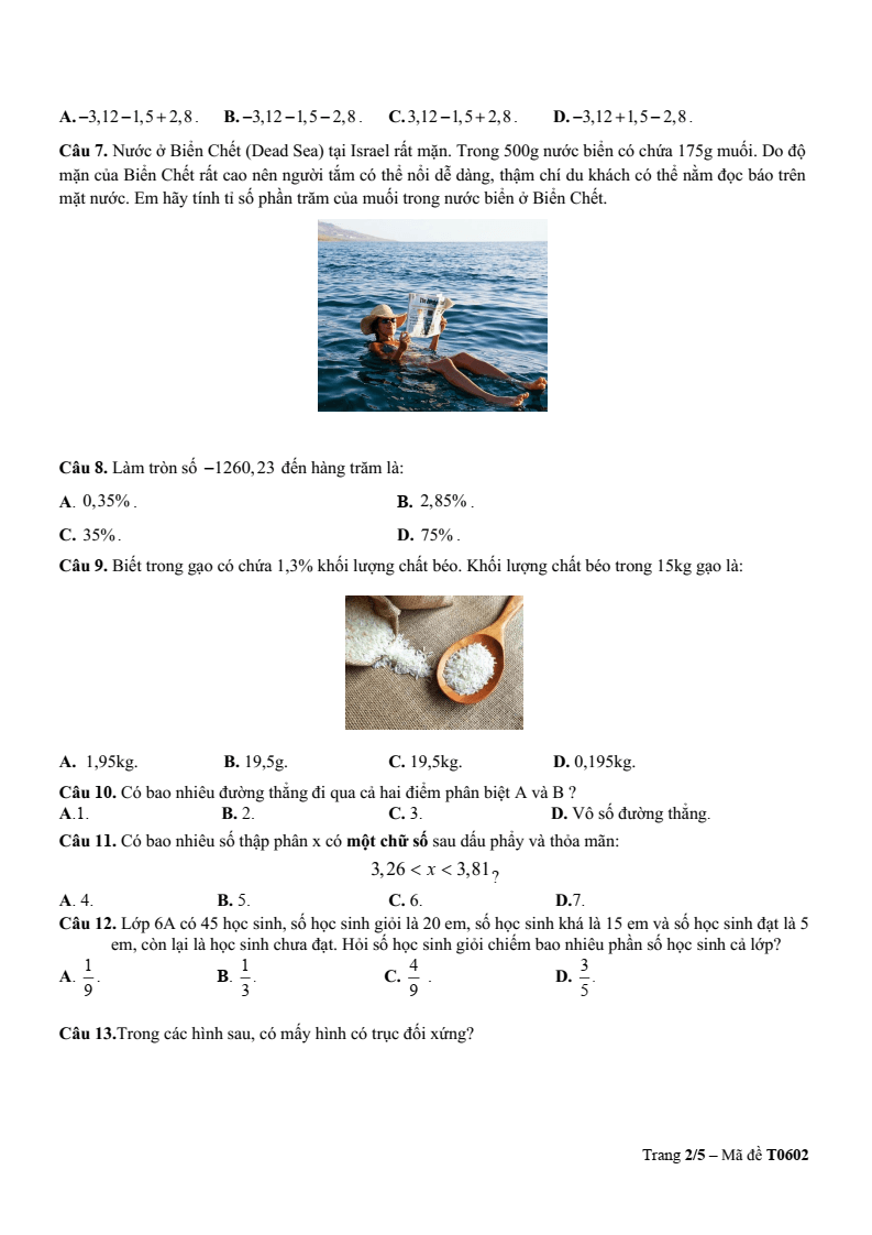 Đề thi Học kì 2 Toán 6 trường TH-THCS-THPT Khai Nguyên (TP HCM) năm 2025-2026