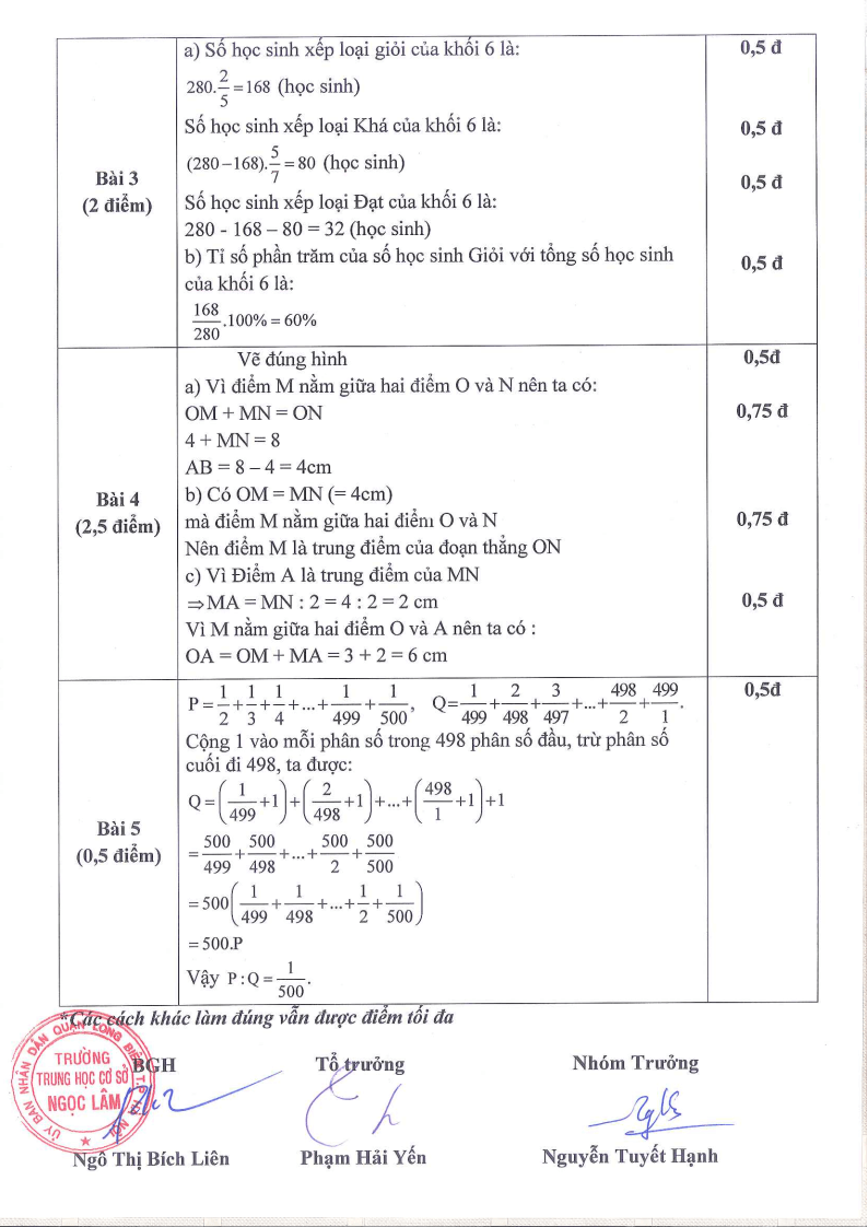 Đề thi Học kì 2 Toán 6 trường THCS Ngọc Lâm (Hà Nội) năm 2024-2025