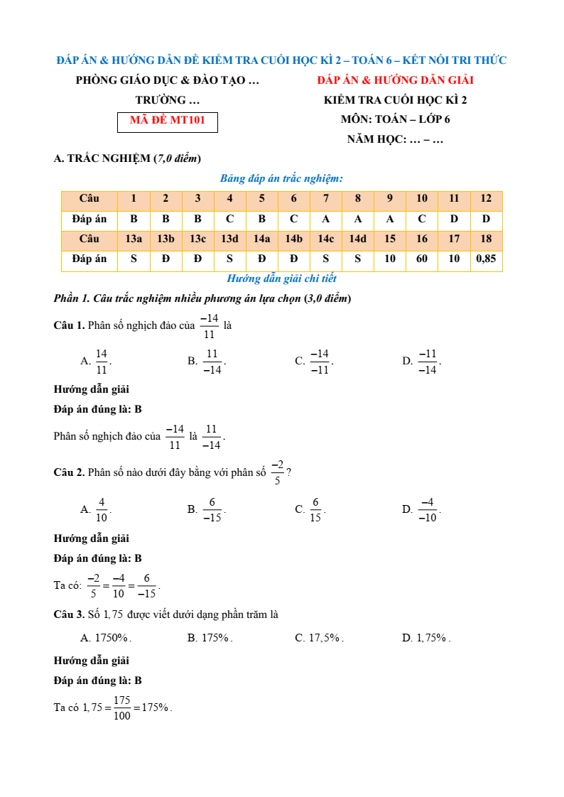 20+ Đề thi Học kì 2 Toán 6 Kết nối tri thức năm 2026 (có đáp án)