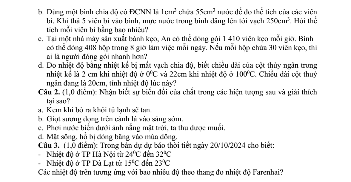 Đề thi Giữa kì 1 KHTN 6 năm 2024-2025 trường THCS Đức Giang (Hà Nội)