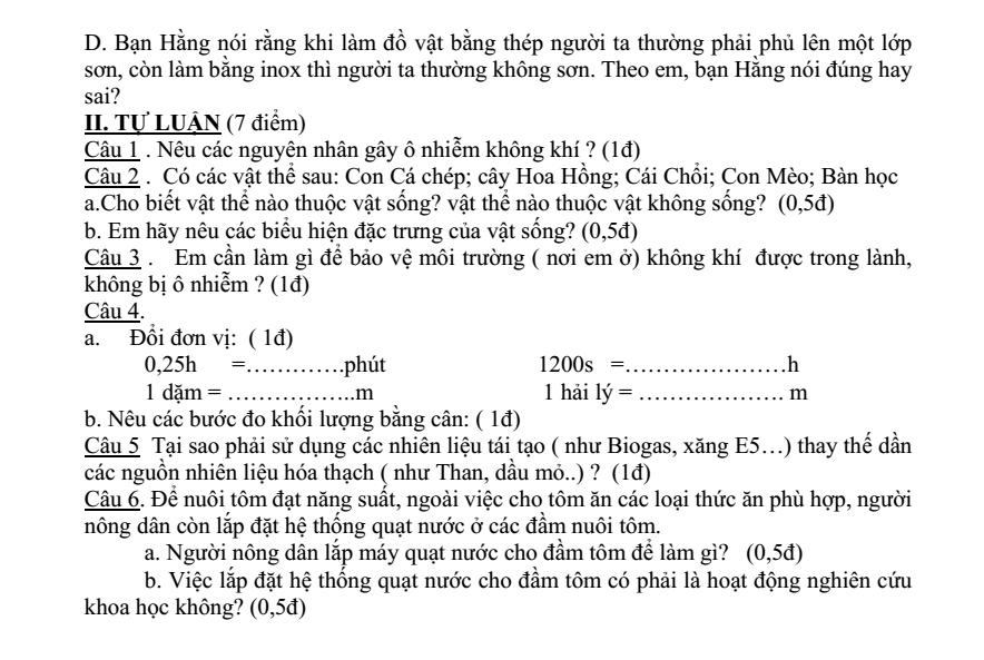 Đề thi Giữa kì 1 KHTN 6 năm 2025-2026 trường THCS Lý Thường Kiệt (Tp.HCM)