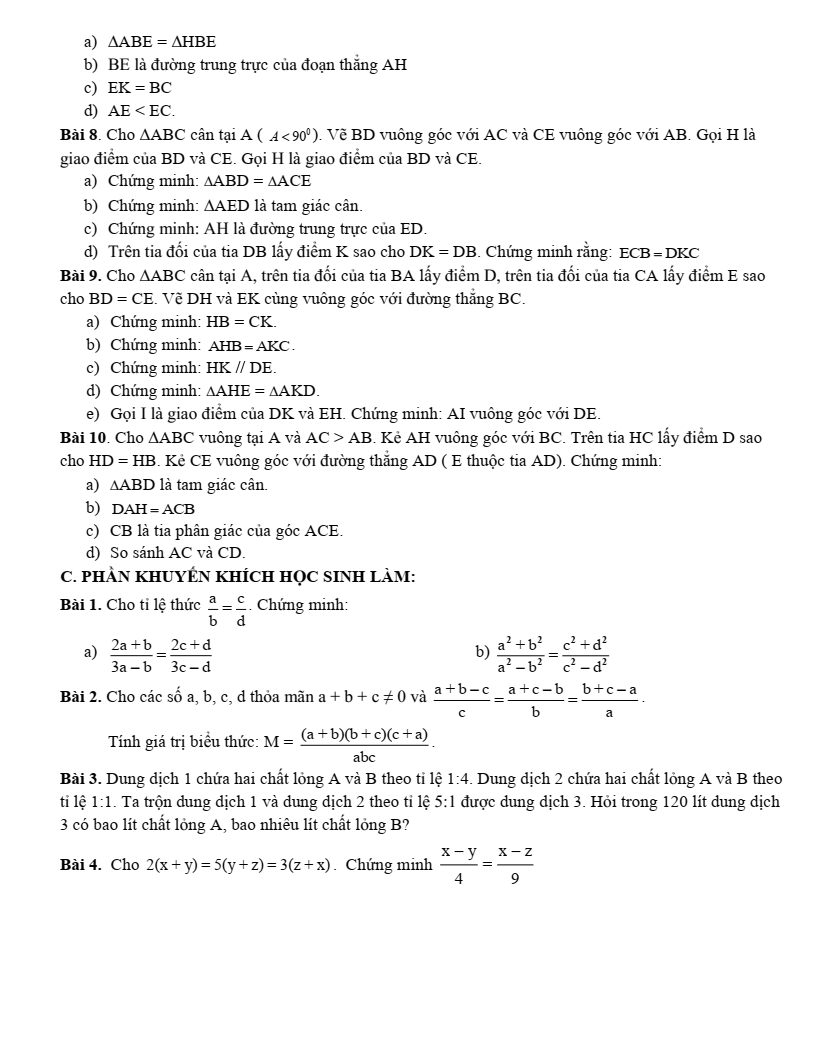 Đề cương ôn tập Giữa kì 2 Toán 7 trường THCS Thành Công (Hà Nội) năm 2025-2026