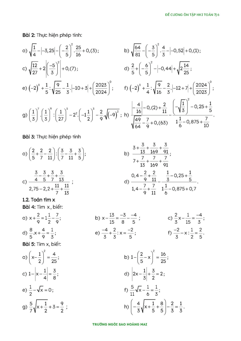Đề cương ôn tập Học kì 1 Toán 7 trường Tiểu học - THCS - THPT Ngôi Sao Hoàng Mai năm 2025-2026