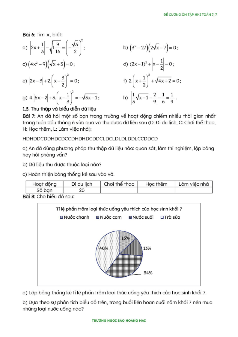Đề cương ôn tập Học kì 1 Toán 7 trường Tiểu học - THCS - THPT Ngôi Sao Hoàng Mai năm 2025-2026