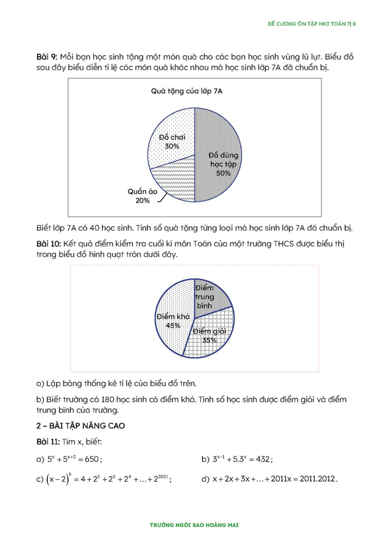 Đề cương ôn tập Học kì 1 Toán 7 trường Tiểu học - THCS - THPT Ngôi Sao Hoàng Mai năm 2025-2026