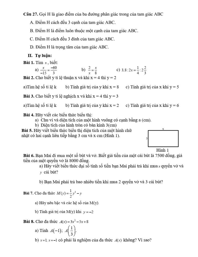 Đề cương ôn tập Học kì 2 Toán 7 trường THCS Dương Văn Mạnh (TP HCM) năm 2025-2026