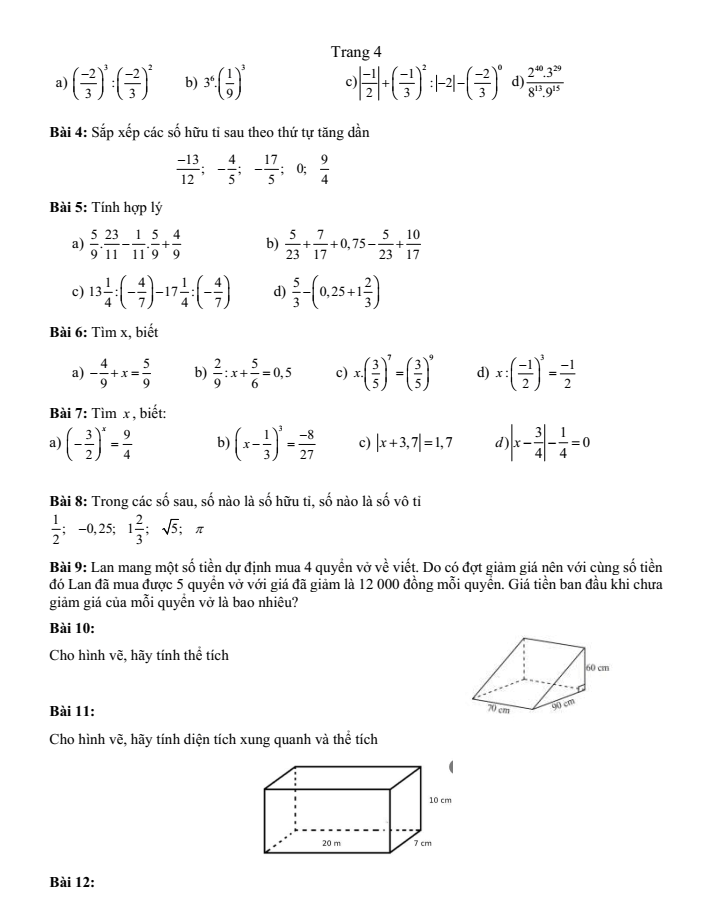 Đề cương ôn tập Giữa kì 1 Toán 7 trường THCS Hòa Ninh năm 2025-2026