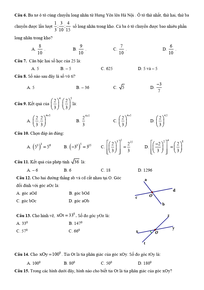 Đề cương ôn tập Giữa kì 1 Toán 7 trường THCS Thành Công năm 2025-2026
