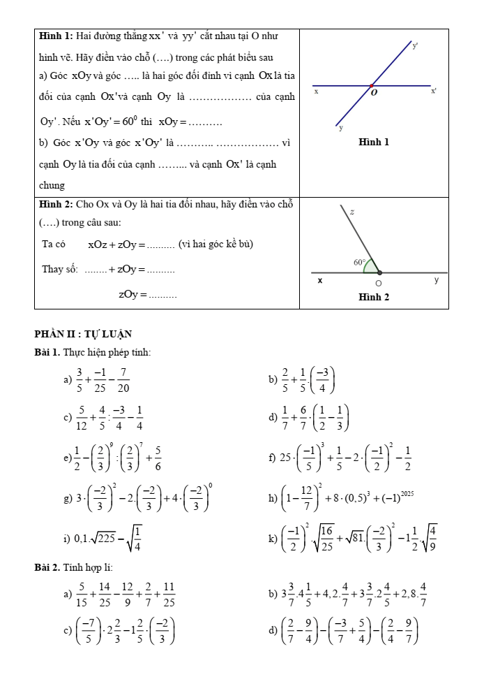 Đề cương ôn tập Giữa kì 1 Toán 7 trường THCS Thành Công năm 2025-2026
