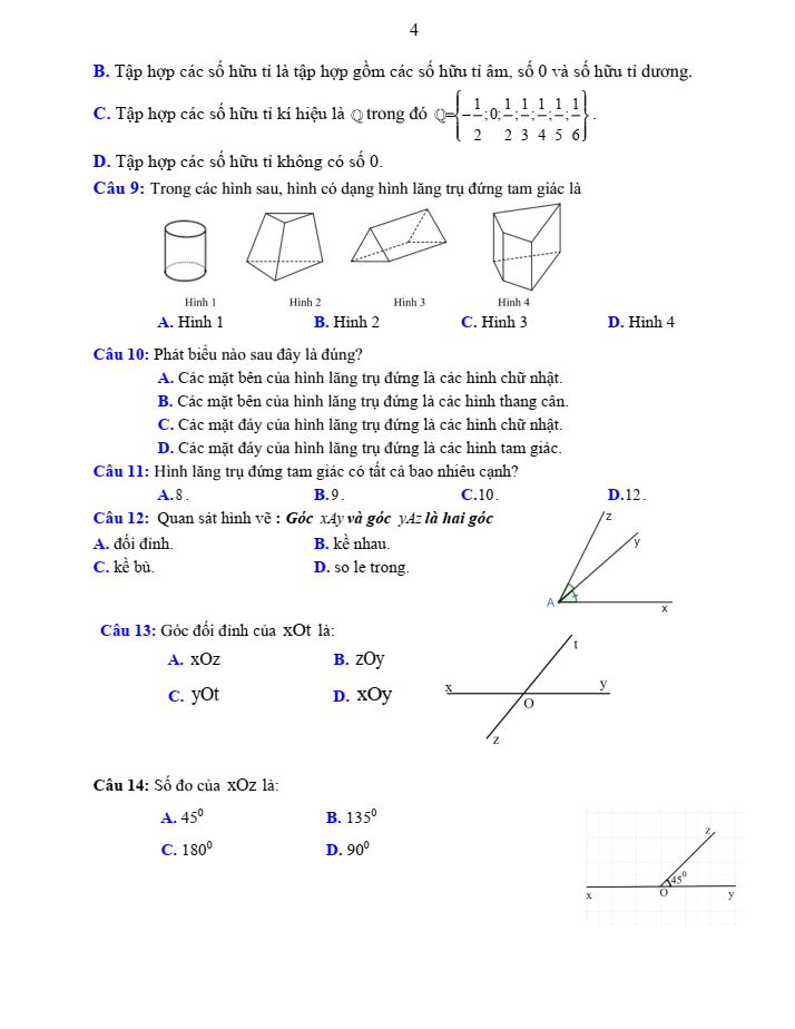 Đề cương ôn tập Giữa kì 1 Toán 7 trường THCS Tô Hoàng năm 2025-2026