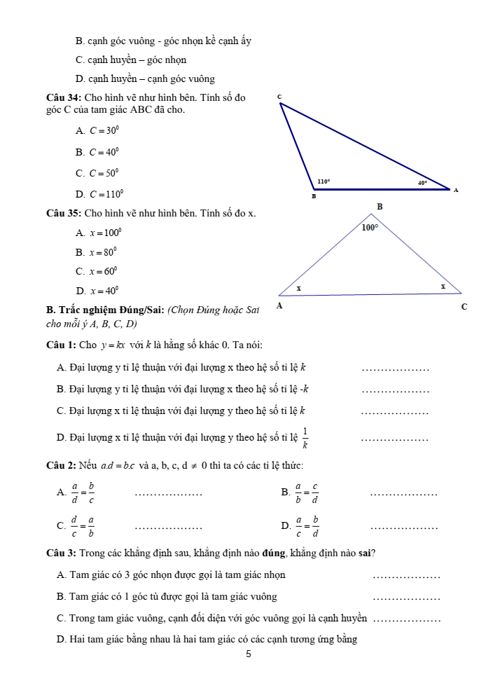 Đề cương ôn tập Giữa kì 2 Toán 7 trường THCS Phước Nguyên năm 2024-2025