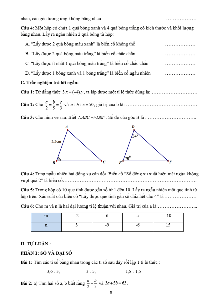 Đề cương ôn tập Giữa kì 2 Toán 7 trường THCS Phước Nguyên năm 2024-2025