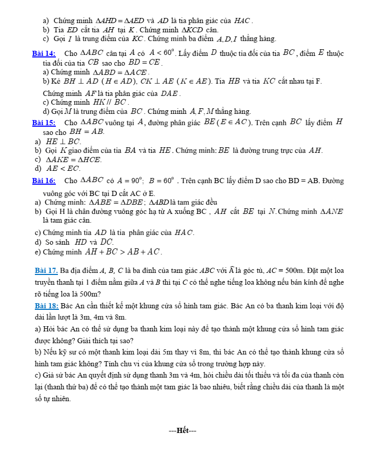 Đề cương ôn tập Giữa kì 2 Toán 7 trường THCS Thăng Long năm 2024-2025