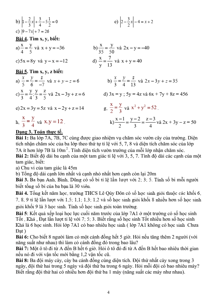 Đề cương ôn tập Học kì 1 Toán 7 trường THCS Lê Quý Đôn năm 2024-2025