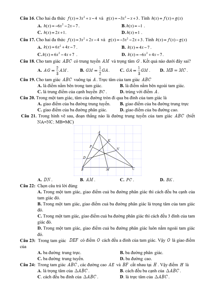 Đề cương ôn tập Học kì 2 Toán 7 trường THCS Mạo Khê II năm 2024-2025
