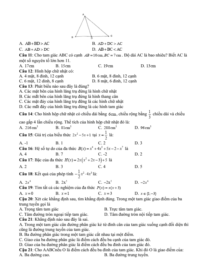 Đề cương ôn tập Học kì 2 Toán 7 trường THCS Phú Thị năm 2024-2025