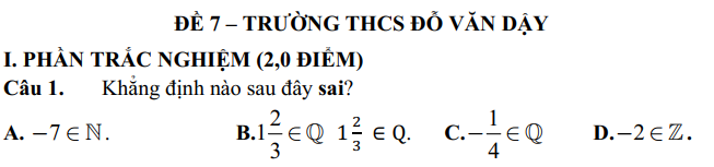 Đề thi Giữa kì 1 Toán 7 năm 2024-2025 Trường THCS Đỗ Văn Dậy (Tp.HCM)