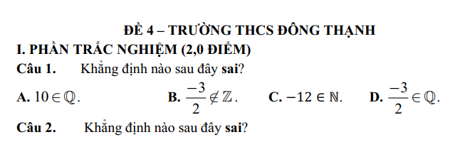 Đề thi Giữa kì 1 Toán 7 năm 2024-2025 Trường THCS Đông Thạnh (Tp.HCM)