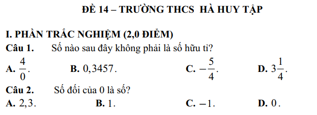 Đề thi Giữa kì 1 Toán 7 năm 2024-2025 Trường THCS Hà Huy Tập (Tp.HCM)