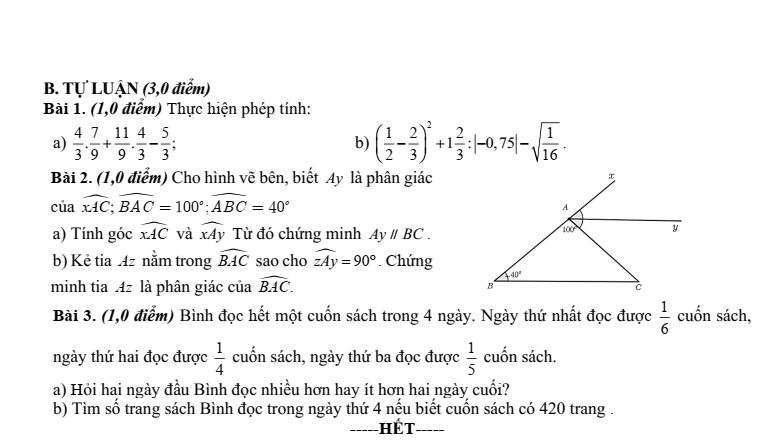 Đề thi Giữa kì 1 Toán 7 THCS Thanh Miện năm 2025-2026