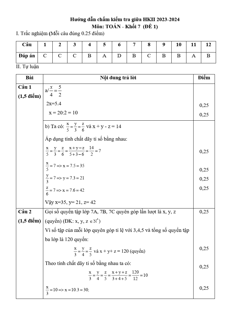 Đề thi Giữa kì 2 Toán 7 phòng GD&ĐT Bình Thạnh (Tp.HCM) năm 2023-2024