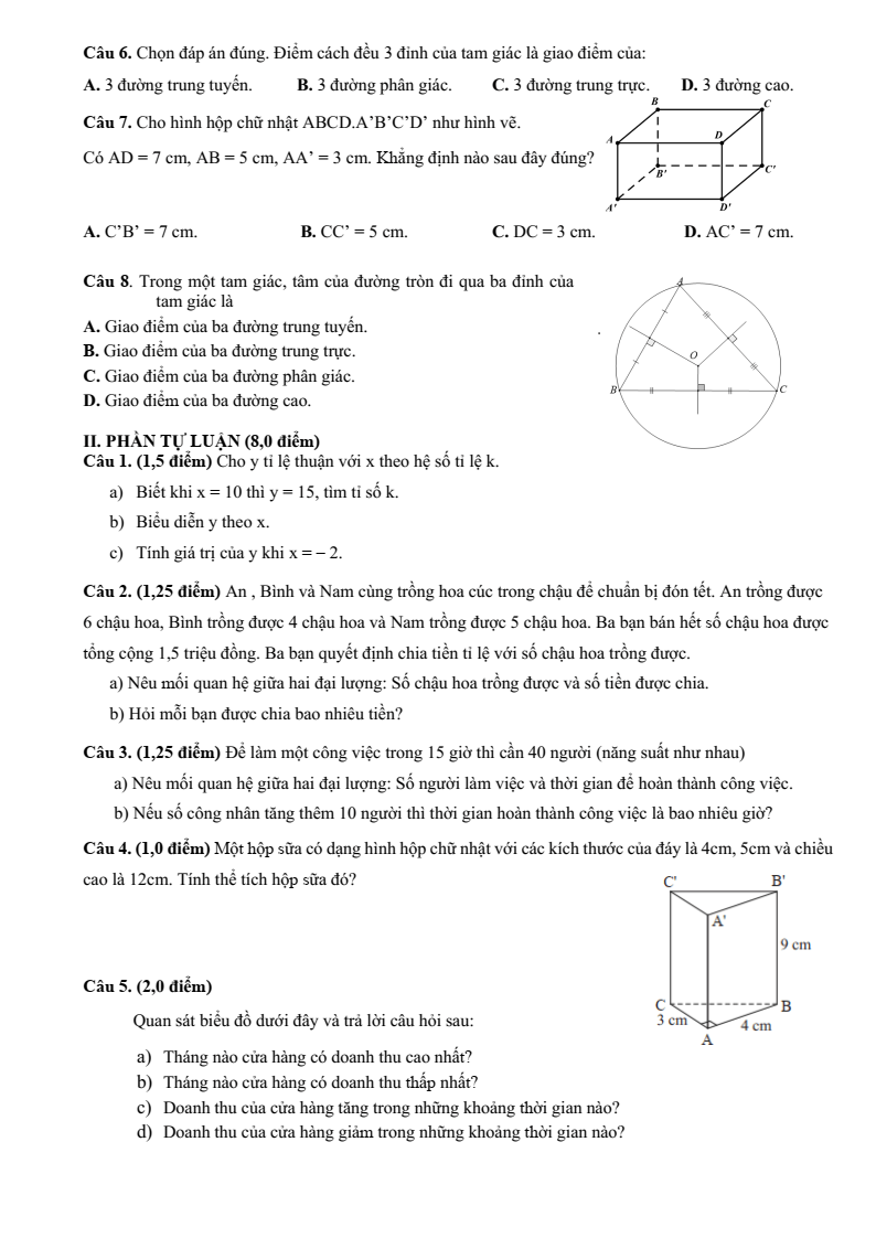 Đề thi Giữa kì 2 Toán 7 phòng GD&ĐT Quận 3 (Tp.HCM) năm 2024-2025