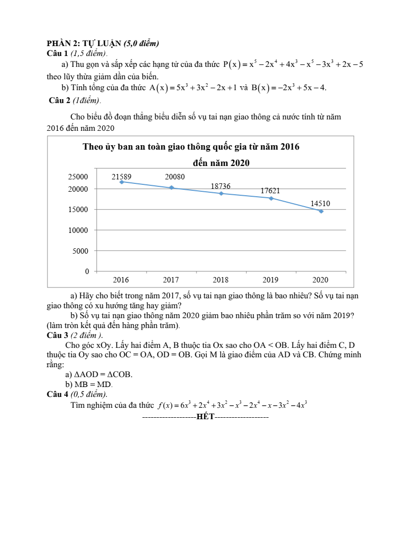 Đề thi Giữa kì 2 Toán 7 phòng GD&ĐT Tân Yên (Bắc Giang) năm 2023-2024