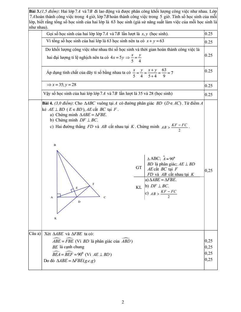 Đề thi Giữa kì 2 Toán 7 phòng GD&ĐT Xuân Trường (Nam Định) năm 2024-2025