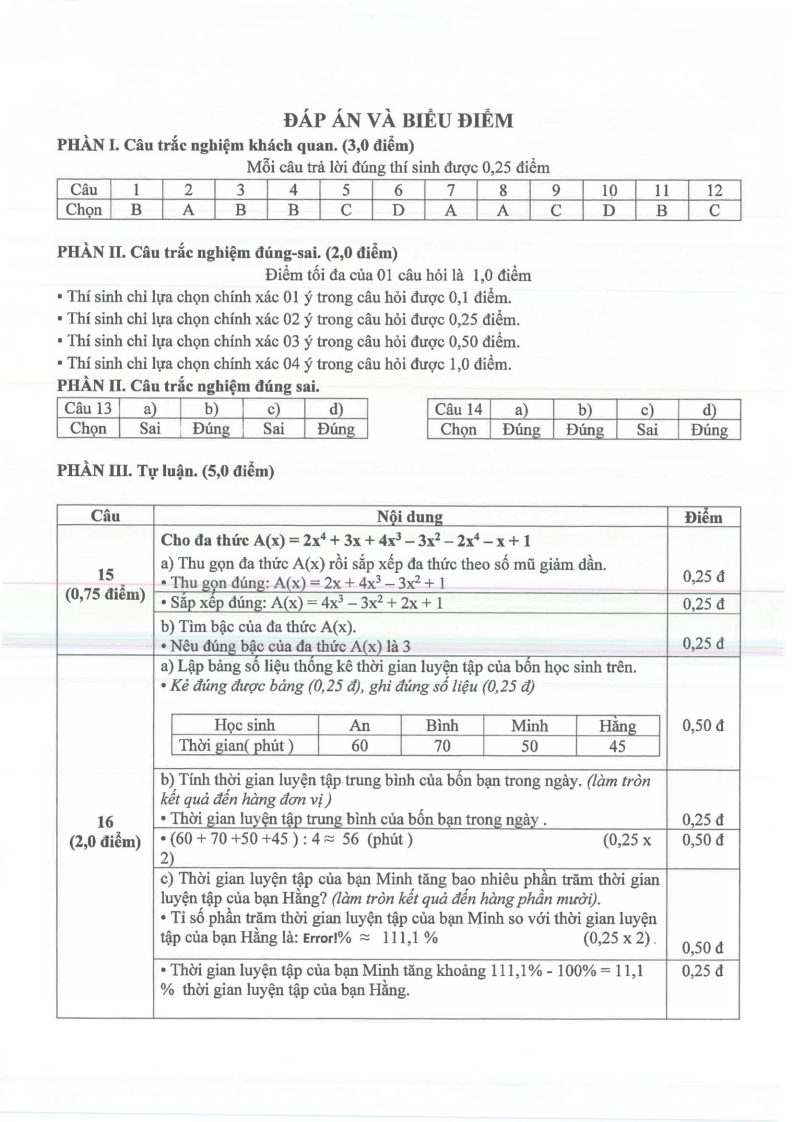 Đề thi Giữa kì 2 Toán 7 trường THCS Chu Văn An (Bình Dương) năm 2024-2025